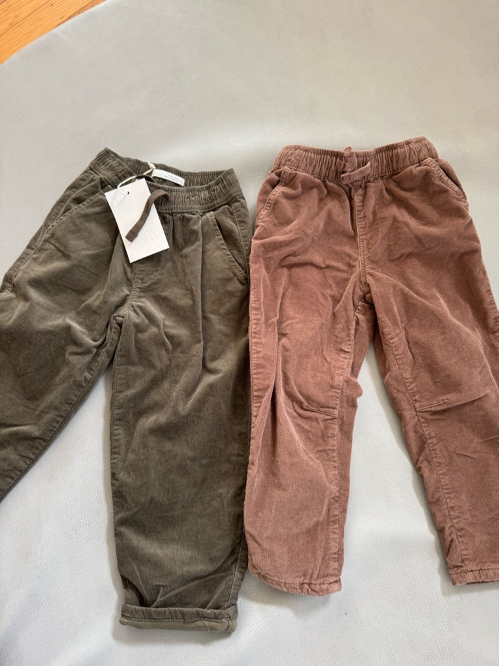 Zara Corduroy Pull-On Pants in Olive and Dusty Rose